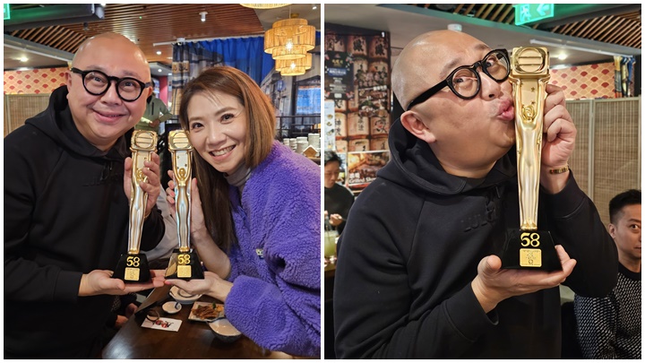 林盛斌孖車婉婉宴請3綜藝全體幕後食大餐   啜爆「真‧獎座」自嘲：要細細力