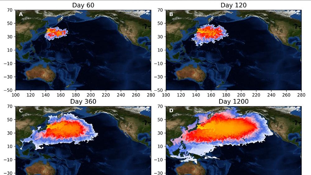 研究模擬日本核廢水排海240天到達中國1200天後覆蓋北太平洋